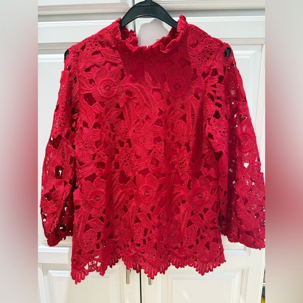 Rafella Red Lace Women's Top M